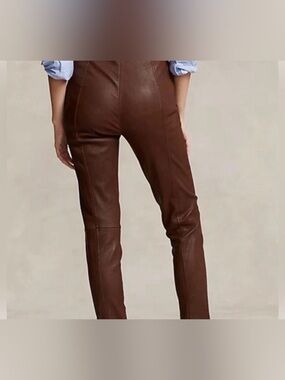 $1298 Polo Ralph Lauren Womens Lamb Skin Leather Skinny Trouser Pants XS BROWN
